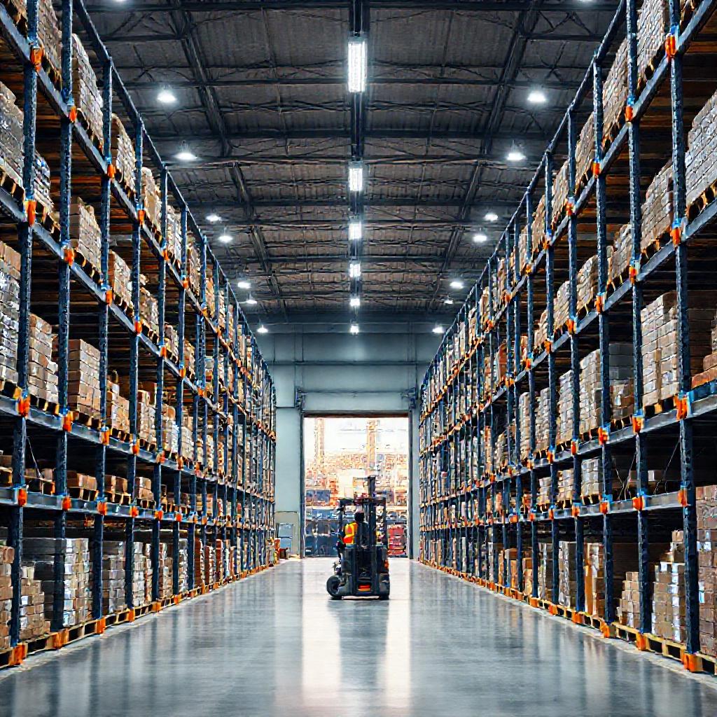 Rayonnage entrepôt Casablanca : système de stockage à palettes installé dans un entrepôt logistique moderne au Maroc, optimisé pour les opérations portuaires et la gestion des flux industriels.